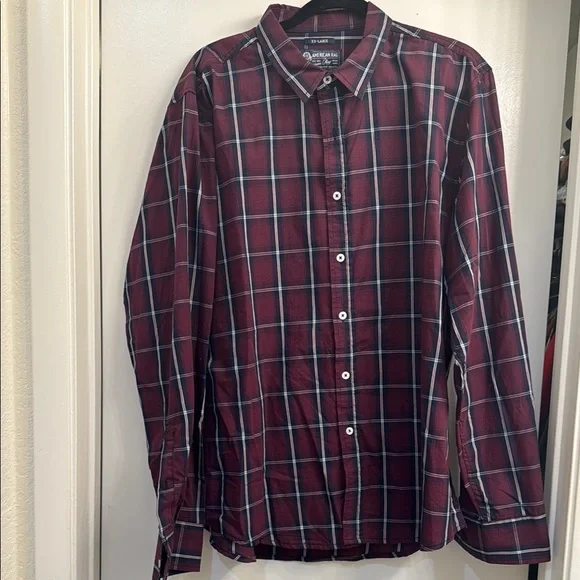 burgundy checkered dress shirt Devon & Jones D640 Checkered Dress Shirt